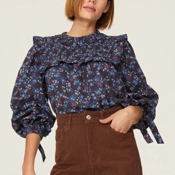 EUC Sea New York TILLY Floral Smocked Blouse, Large - Picture 1 of 10